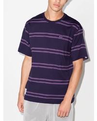 violettes horizontal gestreiftes T-Shirt mit einem Rundhalsausschnitt von WTAPS