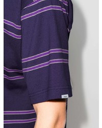 violettes horizontal gestreiftes T-Shirt mit einem Rundhalsausschnitt von WTAPS