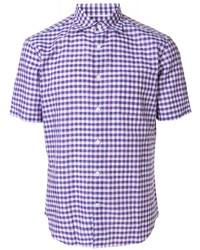 violettes Kurzarmhemd mit Karomuster von D'urban