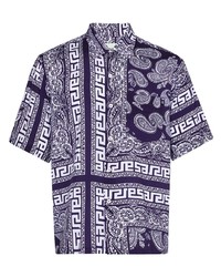 violettes Kurzarmhemd mit Paisley-Muster