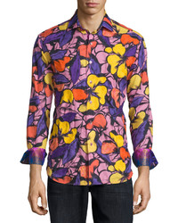violettes Langarmhemd mit Blumenmuster