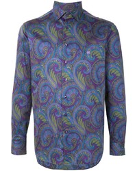 violettes Langarmhemd mit Paisley-Muster