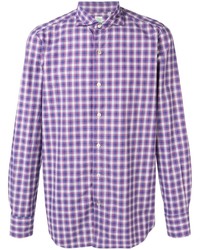 violettes Langarmhemd mit Schottenmuster von Finamore 1925 Napoli