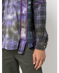violettes Langarmhemd mit Schottenmuster von Needles