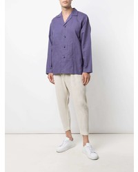 violettes Leinen Langarmhemd von Homme Plissé Issey Miyake