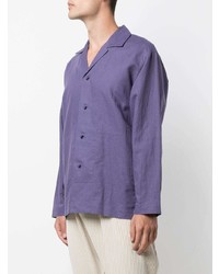 violettes Leinen Langarmhemd von Homme Plissé Issey Miyake