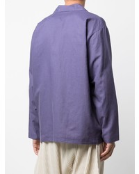 violettes Leinen Langarmhemd von Homme Plissé Issey Miyake