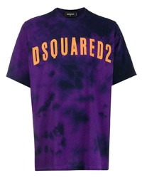 violettes T-Shirt mit einem Rundhalsausschnitt mit Batikmuster