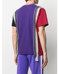 violettes T-Shirt mit einem Rundhalsausschnitt mit Flicken von Needles