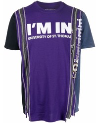 violettes T-Shirt mit einem Rundhalsausschnitt mit Flicken von Needles