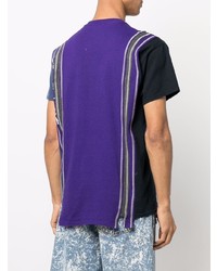 violettes T-Shirt mit einem Rundhalsausschnitt mit Flicken von Needles