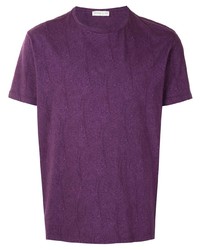 violettes T-Shirt mit einem Rundhalsausschnitt mit Paisley-Muster