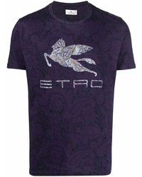 violettes T-Shirt mit einem Rundhalsausschnitt mit Paisley-Muster von Etro