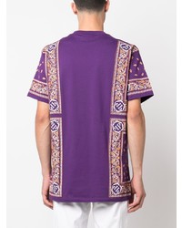 violettes T-Shirt mit einem Rundhalsausschnitt mit Paisley-Muster von Philipp Plein