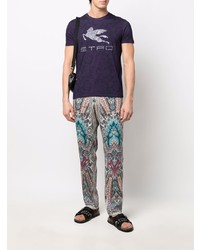 violettes T-Shirt mit einem Rundhalsausschnitt mit Paisley-Muster von Etro