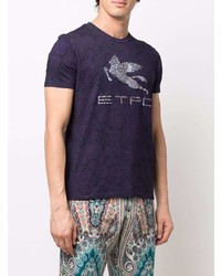 violettes T-Shirt mit einem Rundhalsausschnitt mit Paisley-Muster von Etro