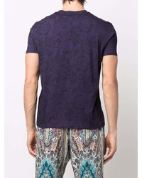 violettes T-Shirt mit einem Rundhalsausschnitt mit Paisley-Muster von Etro