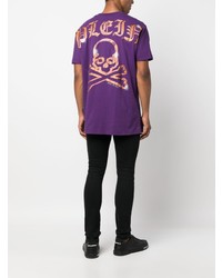 violettes T-Shirt mit einem Rundhalsausschnitt von Philipp Plein