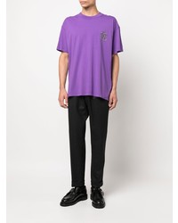 violettes T-Shirt mit einem Rundhalsausschnitt von Roberto Cavalli