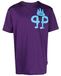 violettes T-Shirt mit einem Rundhalsausschnitt von Philipp Plein