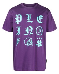 violettes T-Shirt mit einem Rundhalsausschnitt von Philipp Plein