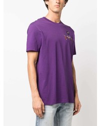 violettes T-Shirt mit einem Rundhalsausschnitt von Philipp Plein