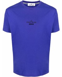 violettes T-Shirt mit einem Rundhalsausschnitt von Stone Island