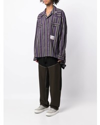 violettes vertikal gestreiftes Langarmhemd von Maison Mihara Yasuhiro