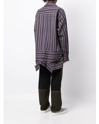 violettes vertikal gestreiftes Langarmhemd von Maison Mihara Yasuhiro