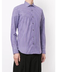 violettes vertikal gestreiftes Langarmhemd von Kent & Curwen