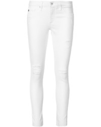 weiße enge Jeans aus Baumwolle mit Destroyed-Effekten von AG Jeans