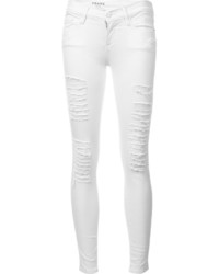weiße enge Jeans aus Baumwolle mit Destroyed-Effekten von Frame