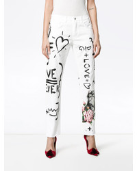 weiße bedruckte Boyfriend Jeans von Dolce & Gabbana