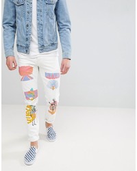 weiße bedruckte enge Jeans von ASOS DESIGN