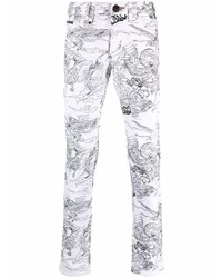 weiße bedruckte enge Jeans von Philipp Plein