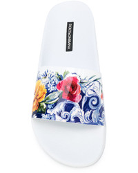 weiße bedruckte flache Sandalen aus Leder von Dolce & Gabbana