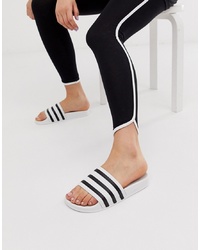 weiße bedruckte Gummi flache Sandalen von adidas Originals