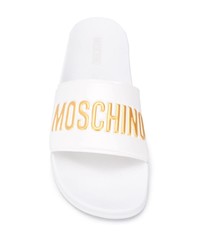 weiße bedruckte Gummi Sandalen von Moschino