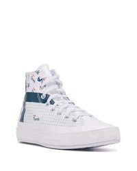 weiße bedruckte hohe Sneakers aus Leder von Converse