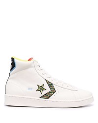 weiße bedruckte hohe Sneakers aus Leder von Converse
