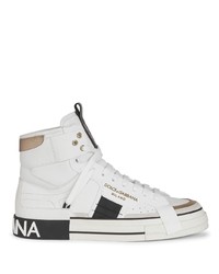 weiße bedruckte hohe Sneakers aus Leder von Dolce & Gabbana