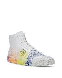 weiße bedruckte hohe Sneakers aus Leder von Philipp Plein