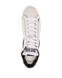 weiße bedruckte hohe Sneakers aus Leder von Diesel