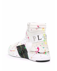 weiße bedruckte hohe Sneakers aus Leder von Philipp Plein