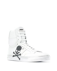 weiße bedruckte hohe Sneakers aus Leder von Philipp Plein