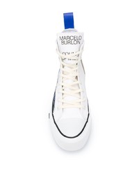 weiße bedruckte hohe Sneakers aus Segeltuch von Marcelo Burlon County of Milan