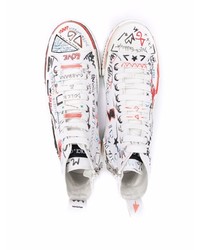 weiße bedruckte hohe Sneakers aus Segeltuch von Dolce & Gabbana