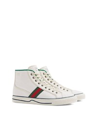weiße bedruckte hohe Sneakers aus Segeltuch von Gucci