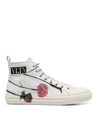weiße bedruckte hohe Sneakers aus Segeltuch von Valentino Garavani