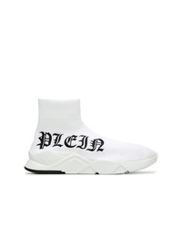 weiße bedruckte hohe Sneakers von Philipp Plein